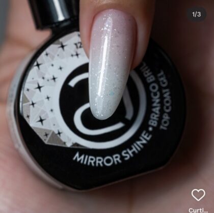 Top Coat Mirror Shine Branco Brilhos nails 21